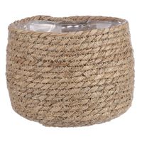 Naturel beige rotan planten pot mand van gedraaid jute/riet H15 en D18 cm - thumbnail