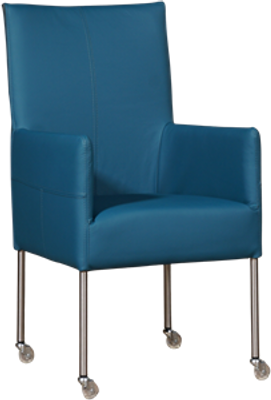 Blauwe leren moderne eetkamerstoel Spark - poot rond rvs met wiel - Toledo Leer Turquoise (blauw leer)