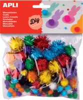 Apli pompons, zakje met 78 stuks in geassorteerde glitter kleuren - thumbnail