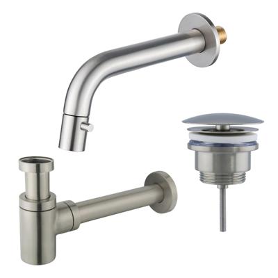 Fortifura Calvi Fonteinkraanset - inbouw - uitloop 18cm - inkortbaar - sifon - always open plug - Geborsteld RVS PVD (RVS) SW1108829/SW696217/SW696207