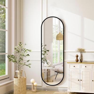 LoXa Passpiegel Ovalo Zwart - 160x60 cm - Ophangbaar - Zwart Geborsteld Aluminium Frame - HD Glas - Luxe Ovaal Design