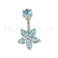 Navelpiercing spitse bloem aquamarijn Navelpiercing spitse bloem aquamarijn