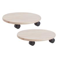 Bloempot/Plantenpot trolley - 2x - multiroller - hout - Dia 35 cm - Max 100 kilo