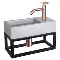 Differnz Differnz Ravo fonteinset beton lichtgrijs - kraan kruis - met handdoekrek rood koper Differnz Differnz Ravo fonteinset beton lichtgrijs - kraan kruis - met handdoekrek rood koper