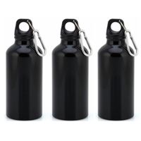 3x Stuks aluminium waterfles/drinkfles zwart met schroefdop en karabijnhaak 400 ml 3x Stuks aluminium waterfles/drinkfles zwart met schroefdop en karabijnhaak 400 ml