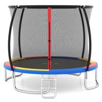 Buitentramplin met Ladder Ronde Tuintrampoline met Veiligheidsnet Randbedekking en Metalen Frame Ø305cm Kleurrijk