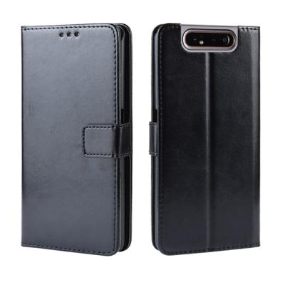 Retro Crazy Horse textuur horizontale Flip lederen case voor Galaxy A80/A90 met houder & kaartsleuven & fotolijstjes (zwart)