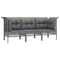 vidaXL 3-delige Loungeset met kussens poly rattan grijs