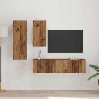 Tv-meubelset met plank Wandgemonteerd met opslag met de deur 4 pcs Oud hout 30.5 x 30 x 90 cm