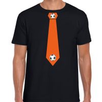 Zwart t-shirt oranje voetbal stropdas Holland / Nederland supporter EK/ WK voor heren - thumbnail