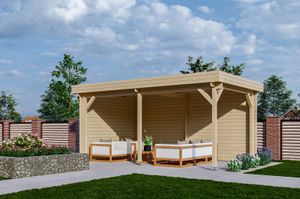 Interflex Paviljoen P3051 520x318 cm 28 mm vuren blank- Plat dak- Onbehandeld vurenhout- Interflex
