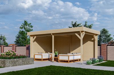 Interflex Paviljoen P3051 520x318 cm 28 mm vuren blank- Plat dak- Onbehandeld vurenhout- Interflex