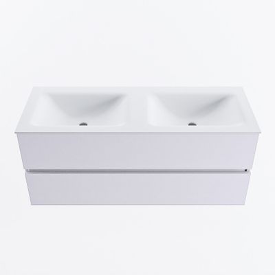 MONDIAZ VICA 120cm badmeubel onderkast Cale 2 lades. Wastafel CLOUD dubbel zonder kraangat, kleur Talc.