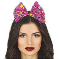 Verkleed diadeem met strik - roze - foute 80s/90s party themafeest accessoires voor dames Verkleed diadeem met strik - roze - foute 80s/90s party themafeest accessoires voor dames