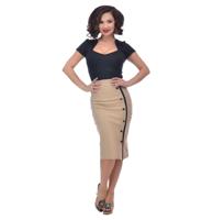 Sarina Button Slit Skirt, Stone-L | 46% korting