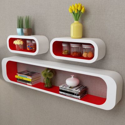 Wandplanken kubus MDF zwevend voor boeken/dvd 3 st wit-rood - vidaXL