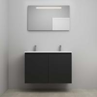 On-Line Badkamermeubelset - 100 cm - Voorgemonteerd - Greeploos 2 Deuren - Acryl Wastafel - 2 Kraangaten - Spiegel met LED-Verlichting - Mat Zwart
