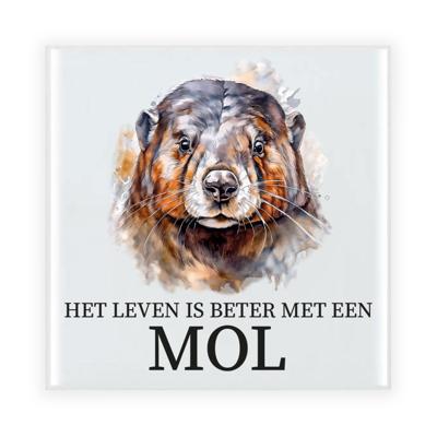 Cadeau tegel voor de familie Mol - het leven is beter met een Mol - keramiek - waterverf - 15 cm
