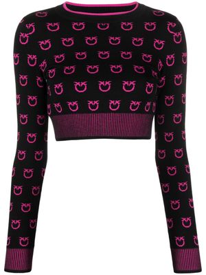 PINKO pull en maille intarsia à coupe crop - Noir