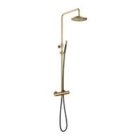 Hotbath Cobber Opbouw Regendoucheset Met Thermostaatkraan Met 20cm Ronde Hoofddouche en Staafhanddouche Geborsteld Messing PVD - thumbnail