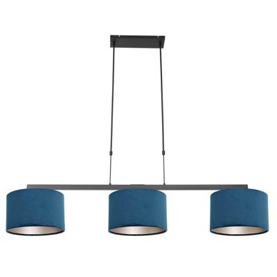 Steinhauer Zwarte hanglampStang met blauwe velours kappen - 3464ZW