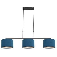 Steinhauer Zwarte hanglampStang met blauwe velours kappen - 3464ZW
