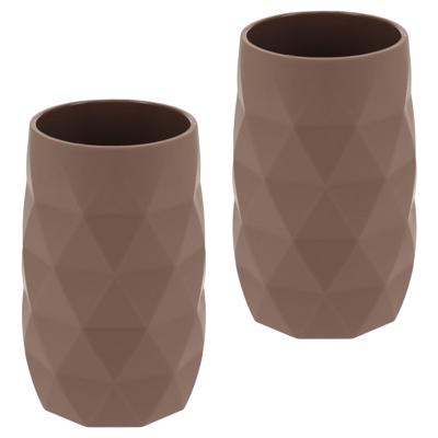 Badkamer Tandenborstelbeker Diamond - 2x - bruin - kunststof - 6 x 12 cm