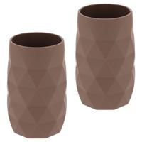 Badkamer Tandenborstelbeker Diamond - 2x - bruin - kunststof - 6 x 12 cm