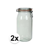 Voorraad/weckpot - 2x stuks - transparant - glas - 28 x 13 cm - 3 L - Le Parfait