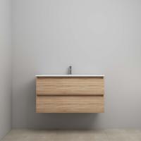 On-Line Onderkast - 100 cm - Voorgemonteerd - Acryl Wastafel - 1 Kraangat - Eiken