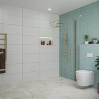 Fortifura Galeria inloopdouche - 60x200cm - helder glas - wandarm - Geborsteld Messing PVD (Goud) SW797912/SW797910