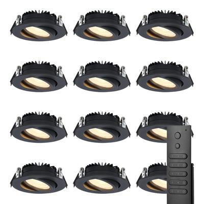 12x LED inbouwspots Rome - Zwart - 6 Watt 500 lumen - Kantelbaar - Dimbaar - 2700K warm wit - IP44 Waterdicht - Inclusief afstandsbediening - Geringe inbouwdiepte