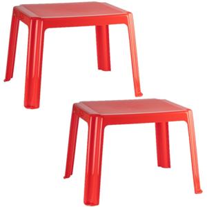 Plasticforte Kindertafel - 2x stuks - kunststof - rood - 55 x 66 x 43 cm - camping - tuin - tafeltje