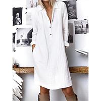 Dames Witte jurk Shirtjurk Halflange jurk nappi Zak Basic Dagelijks Overhemdkraag Lange mouw Zomer Lente Wit Geel Effen Lightinthebox - thumbnail