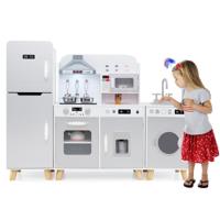 3 in 1 Keuken Speelgoed met Koelkast & Wasmachine Speelkeuken Set voor Kinderen Grijs