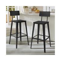 Set van 2 barkrukken met rugleuning, Asgrauw-Zwart