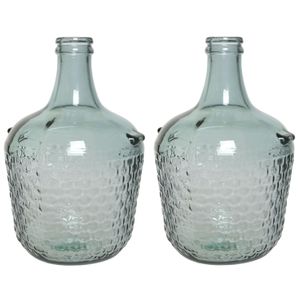 2x stuks fles vaas/bloemenvaas recycled glas lichtblauw 20 x 30 cm