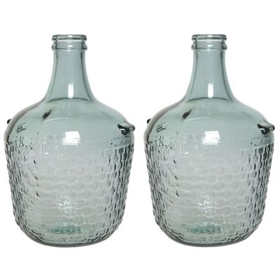 2x stuks fles vaas/bloemenvaas recycled glas lichtblauw 20 x 30 cm