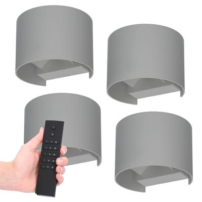 Set van 4 dimbare LED Wandlampen Denver - grijs - 6 Watt 660 lumen - 3000K - Up & Down light - IP54 waterdicht - Incl. dimmer met afstandsbediening
