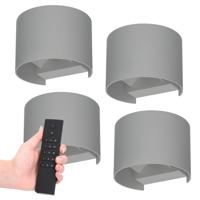 Set van 4 dimbare LED Wandlampen Denver - grijs - 6 Watt 660 lumen - 3000K - Up & Down light - IP54 waterdicht - Incl. dimmer met afstandsbediening