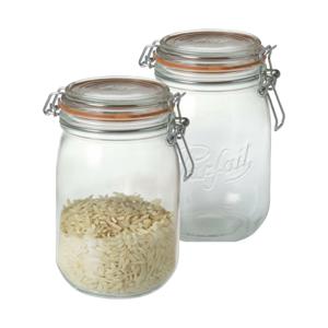 Voorraad/weckpot - 2x - transparant - glas - 17,6 x 8,5 cm - 1 L - Le Parfait