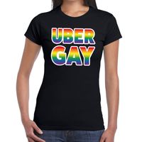 Uber gay gay pride t-shirt zwart voor dames - thumbnail