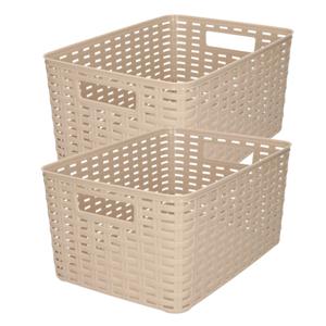 Opbergmand - 4x stuks - Kastmand - rotan kunststof - taupe - 10 Liter - 22 x 33 x 16 cm