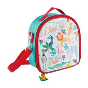 Kleine koeltas voor lunch rood/blauw met jungle dieren print 9 x 22 x 22 cm 4 liter