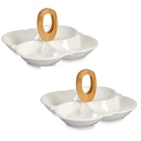 2x stuks nootjes/borrel hapjes/Snacks/Chips serveer schaal/plateau keramiek/bamboe 25 cm diameter