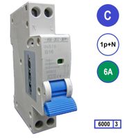 SEP Installatie automaat C6 1polig+n 6kA 18mm breed 6A met din rail bevestiging
