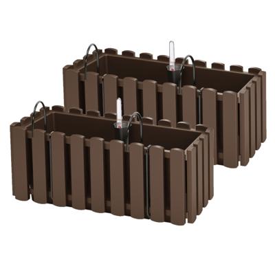 Fence-look plantenbak - 2x - kunststof - 38 x 18 x 16 cm - bruin - hangend - bloembak