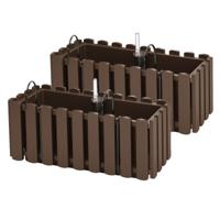 Fence-look plantenbak - 2x - kunststof - 38 x 18 x 16 cm - bruin - hangend - bloembak