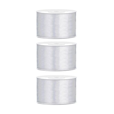 3x Hobby/decoratie zilver satijnen sierlinten 3,8 cm/38 mm x 25 meter