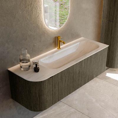 Badmeubel Mondiaz Kurve-Dlux | 135 cm | Meubelkleur Shadow | Wastafelkleur Meli | Solid surface | Wasbak rechter zijde spoelbak | 1 kraangat